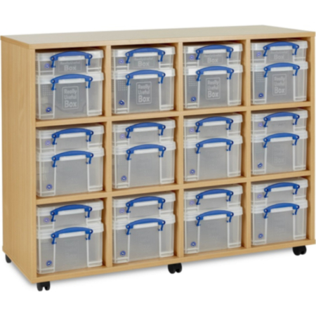 Monarch Classroom Storage Unit with 12 x 4L and 12 x 9L Really Useful Boxes
