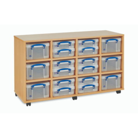 Monarch Classroom Storage Unit with 12 x 4L and 6 x 9L Really Useful Boxes