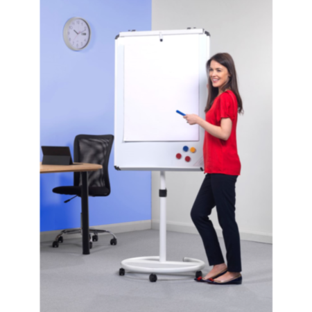 Round Base Magnetic Mobile Flip Chart Easel with Dry Wipe Surface - White