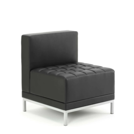 Infinity Modular Straight Back Sofa Chair with Silver Legs - Black Leather