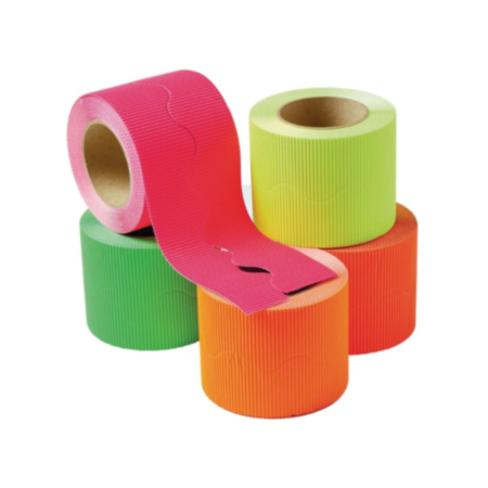 EduCraft Neon Scalloped Corrugated Card Border Rolls - 57mm x 15m - Pack of 5