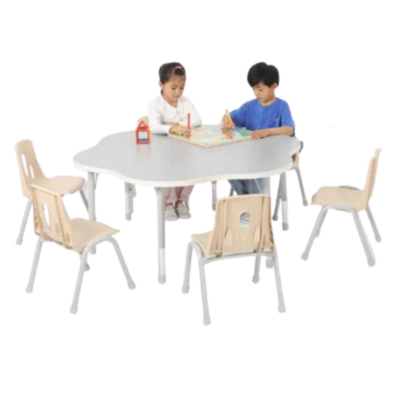  Thrifty Grey Flower Height Adjustable Classroom Table - 6 Seater 