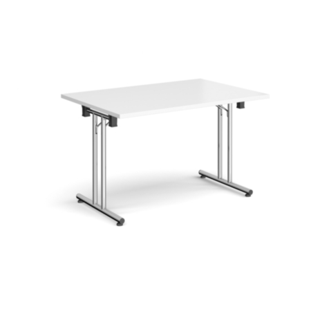 Rectangular Folding Leg Table with Chrome Legs and Straight Foot Rails - 1200x800mm - White