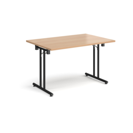 Rectangular Folding Leg Table with Black Legs and Straight Foot Rails - 1200x800mm - Beech