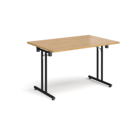 Rectangular Folding Leg Table with Black Legs and Straight Foot Rails - 1200x800mm - Oak