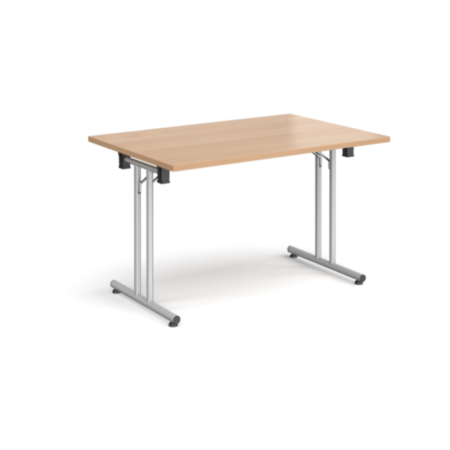 Rectangular Folding Leg Table with Silver Legs and Straight Foot Rails - 1200x800mm - Beech