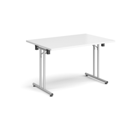Rectangular Folding Leg Table with Silver Legs and Straight Foot Rails - 1200x800mm - White