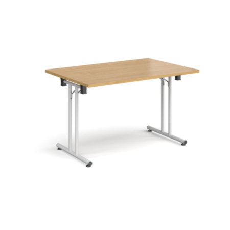 Rectangular Folding Leg Table with White Legs and Straight Foot Rails - 1200x800mm - Oak