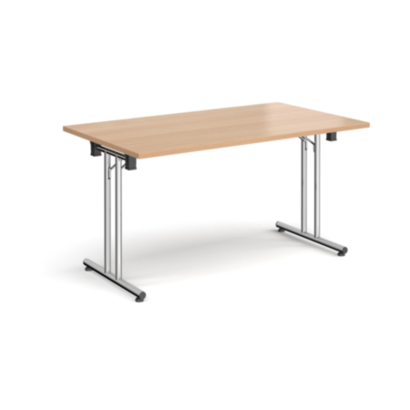 Rectangular Folding Leg Table with Chrome Legs and Straight Foot Rails 1400mm x 800mm - Beech