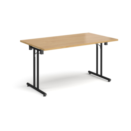 Rectangular Folding Leg Table with Black Legs and Straight Foot Rails 1400mm x 800mm - Oak