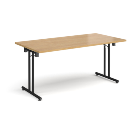 Rectangular Folding Leg Table with Black Legs and Straight Foot Rails 1600mm x 800mm - Oak
