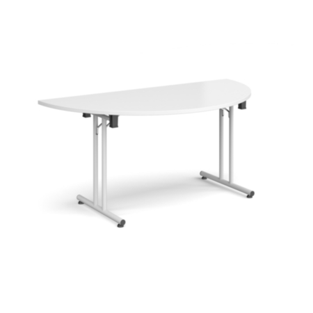 Semi Circular Folding Leg Table with White Legs and Straight Foot Rails 1600mm x 800mm - White