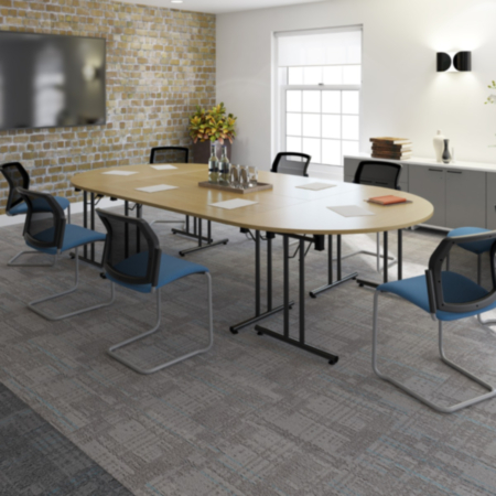 Semi Circular Folding Leg Table with Silver Legs and Straight Foot Rails 1600mm x 800mm - Beech
