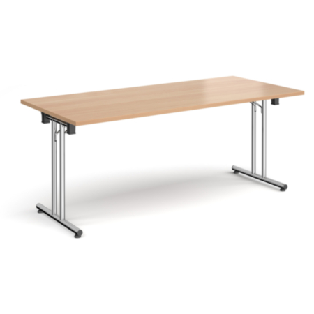 Rectangular Folding Leg Table with Chrome Legs and Straight Foot Rails 1800mm x 800mm - Beech