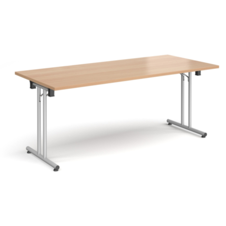 Rectangular Folding Leg Table with Silver Legs and Straight Foot Rails 1800mm x 800mm - Beech