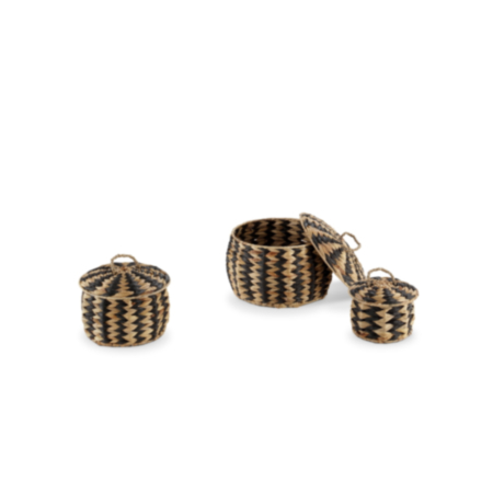 Indoor Round Storage Woven Zebra Striped Basket Pots-Set of 3