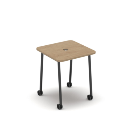 Show Mobile Meeting Power Ready Table With Central 80mm Circular Cutout 700 X 700mm - Kendal Oak Top