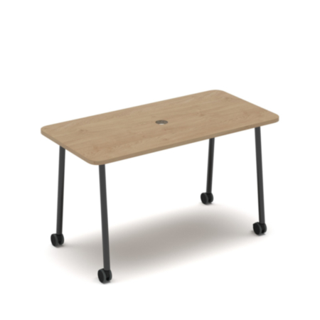 Show Mobile Meeting Power Ready Table With Central 80mm Circular Cutout 1400 X 700mm - Kendal Oak Top
