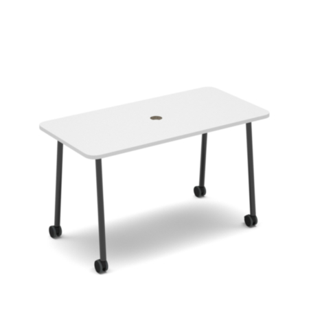 Show Mobile Meeting Power Ready Table With Central 80mm Circular Cutout 1400 X 700mm - White Top