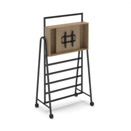 Show Media Unit Add-On With Tv Bracket For Mobile A-Frame Caddy System - Kendal Oak