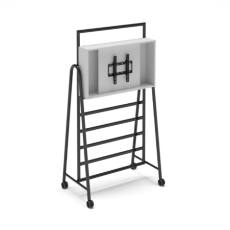 Show Media Unit Add-On With Tv Bracket For Mobile A-Frame Caddy System - White