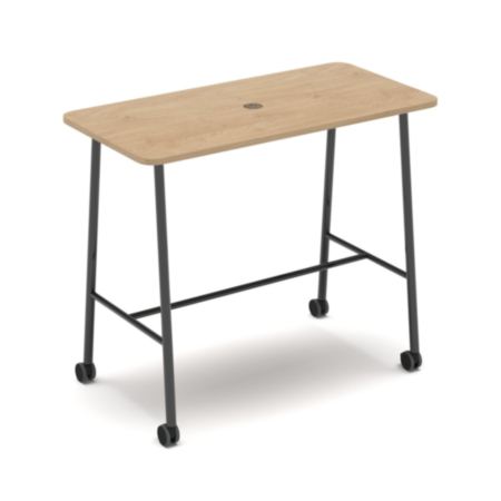 Show Mobile Poseur Power Ready Table With Central 80mm Circular Cutout 1400 X 700mm - Kendal Oak Top