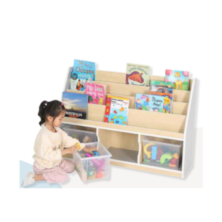 Early Years Thrifty Wooden Grey Classroom 3 Compartment Book Storage Unit with Trays