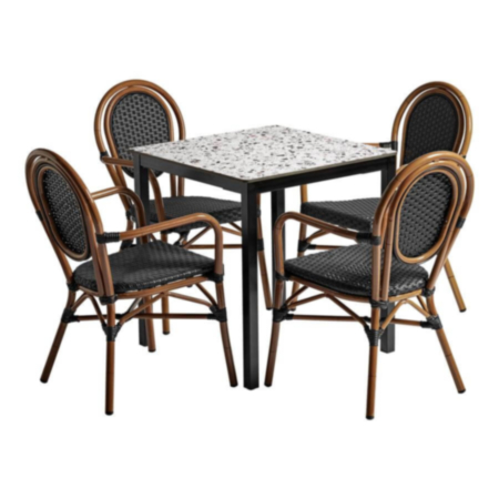 Black Wicker Cafe Chair and Table Dining Set