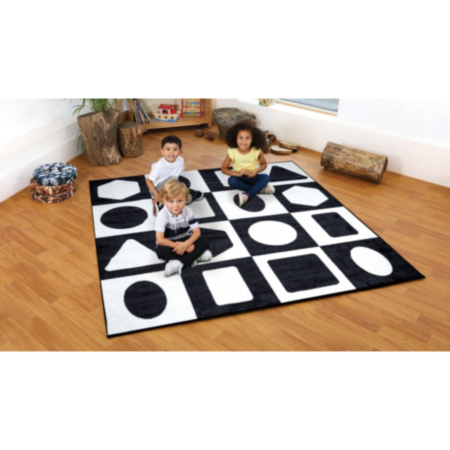Geometric Shape Black and White Placement Classroom Carpet