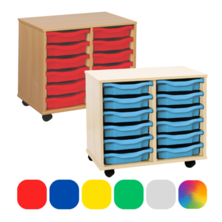 Monarch Mobile Classroom Double Bay Storage Unit - Beech with 12 Single Trays