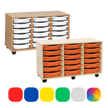 Monarch Mobile Classroom Triple Bay Storage Unit - Maple with 18 Single Trays