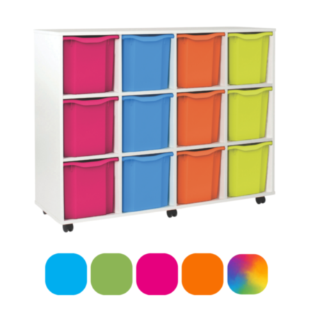 White Mobile Classroom Storage Unit with 12 Quad Trays