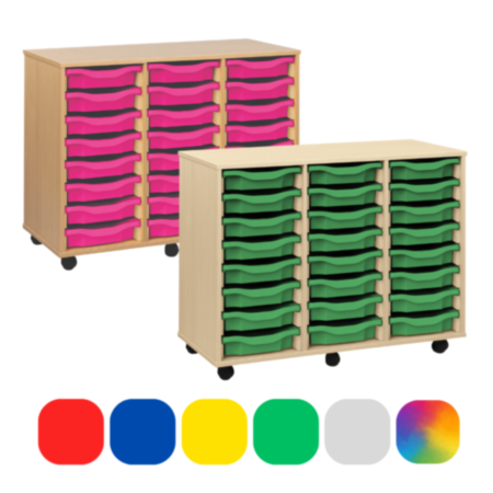Monarch Mobile Classroom Triple Bay Storage Unit - Beech with 24 Single Trays