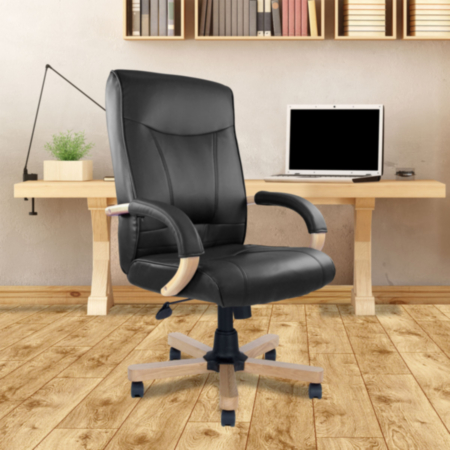 Troon High Back Executive Office Chair With Oak Effect Arms &amp; Base