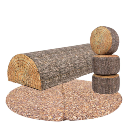 Children&#039;s Log Seat, Stools and Bark Mat Bundle 