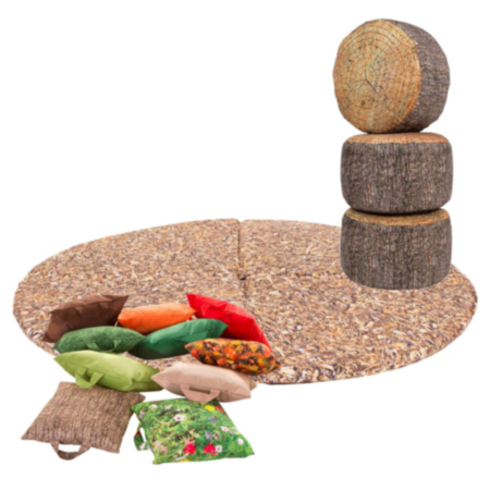 Children&#039;s Nature Cushions, Stools and Bark Mat 15 Piece Bundle 