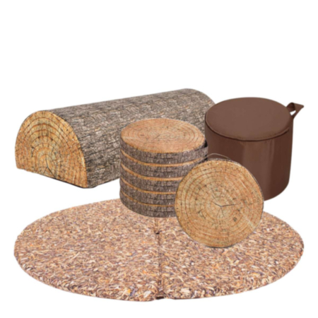 Children&#039;s Log Seat, Carry Cushions and Bark Mat Bundle