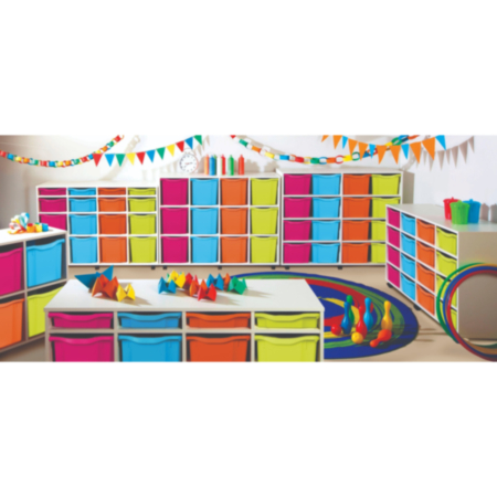 White Mobile Classroom Storage Unit with 12 Quad Trays