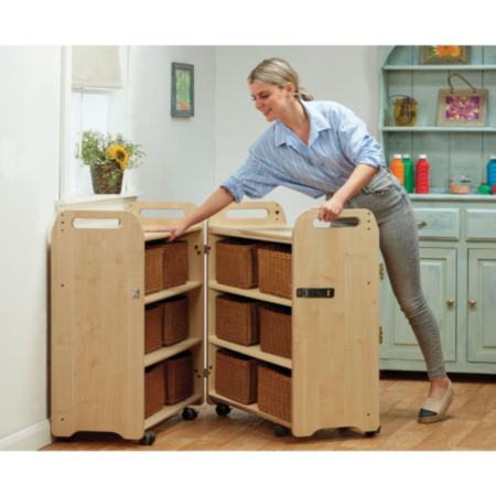 Millhouse Early Years Wooden Mobile Pack-Away Cabinet with 12 Wicker Baskets