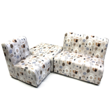 Scandi Easy Clean Forest Animals Corner Sofa Set - Set of 3